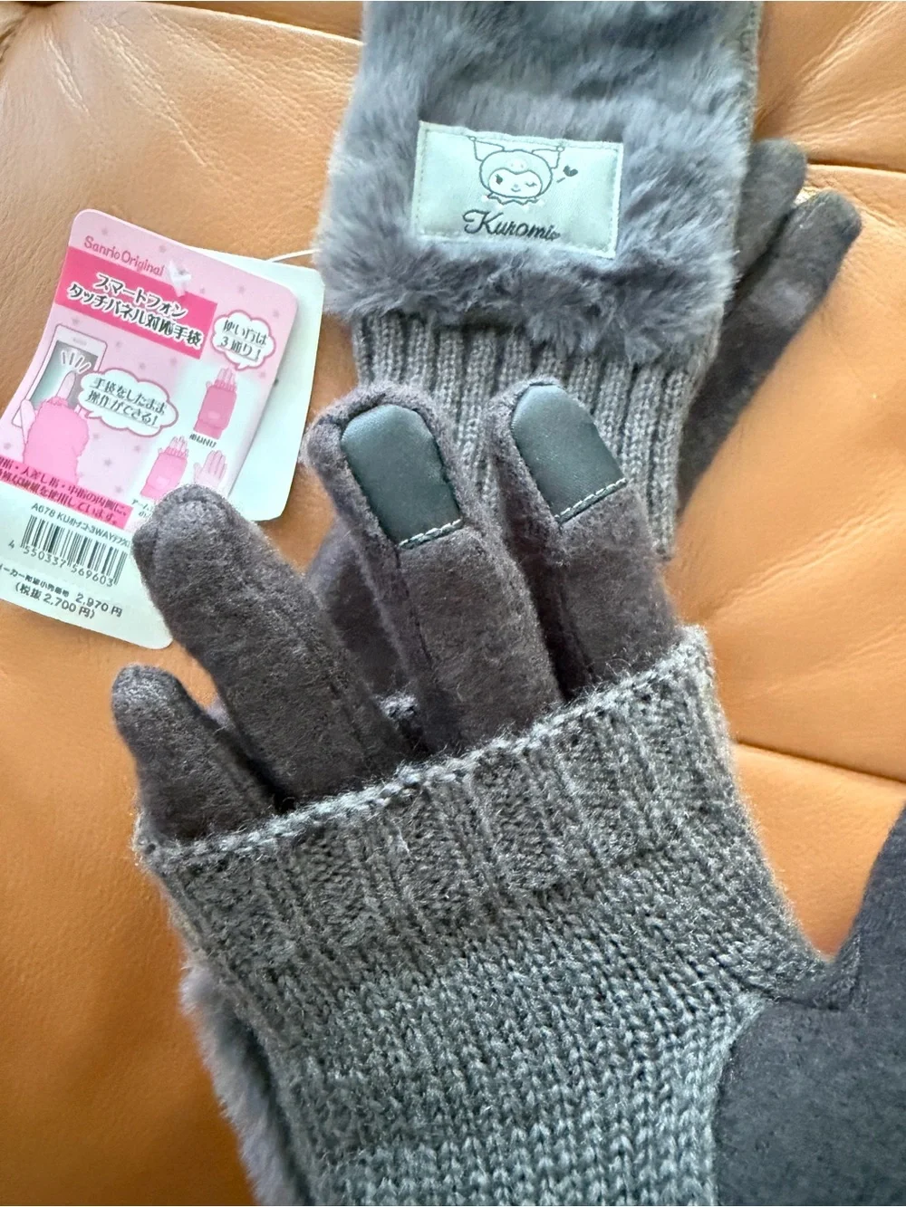 Original Sanrio Kuromi Convertible Fingerless Gloves - Size: L Kids / S Adults